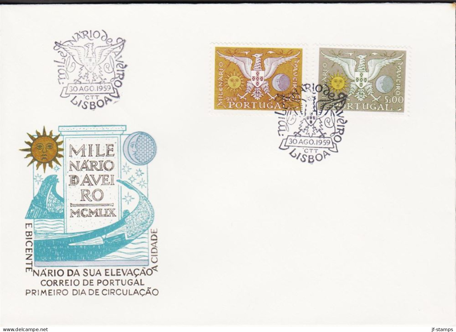 1959. PORTUGAL. Aveiro. Complete Set With 2 Stamps On FDC.  (Michel 876-877) - JF544883 - FDC