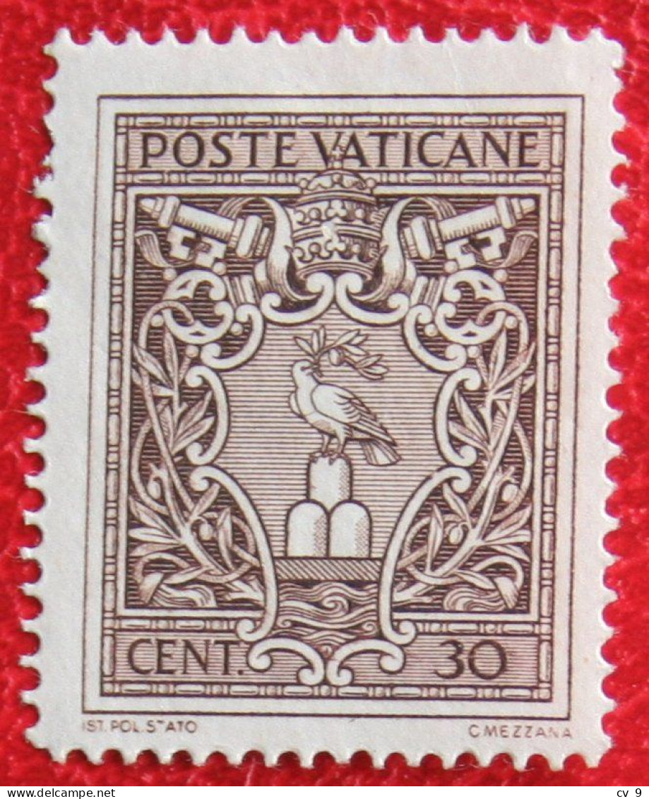 30 C Paus Pius XII Pope 1945 Mi 104 Yv 113 Ongebruikt MH * VATICANO VATICAN VATICAAN - Unused Stamps