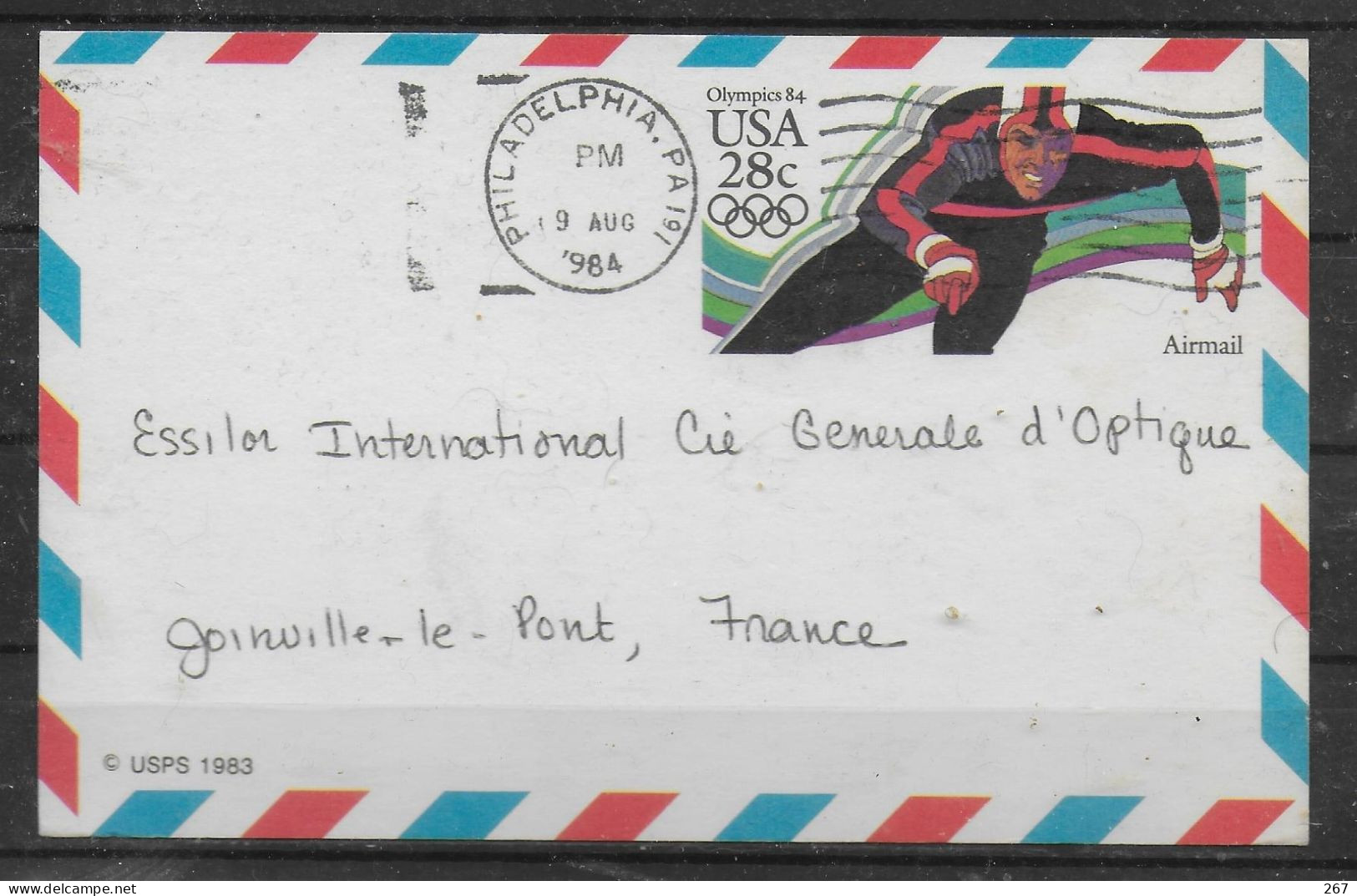 USA   Carte  PAP Jo 1984 Patinage De Vitesse - Patinage Artistique