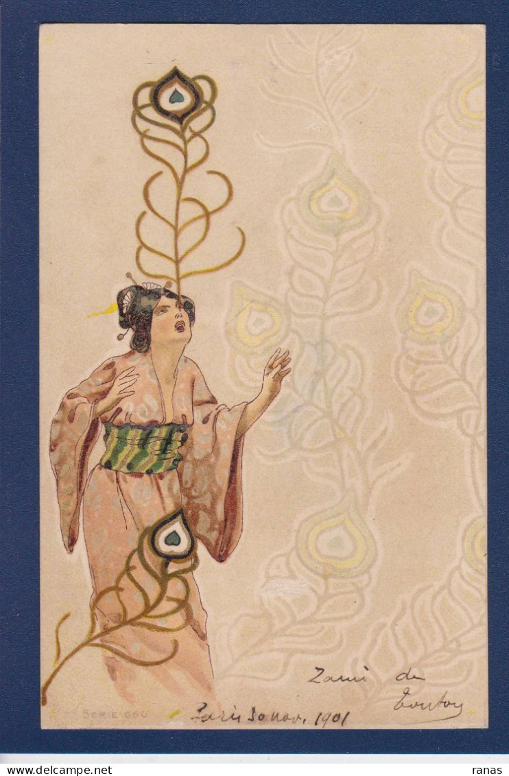 CPA Art Nouveau Femme Woman Illustrateur Circulée - Voor 1900