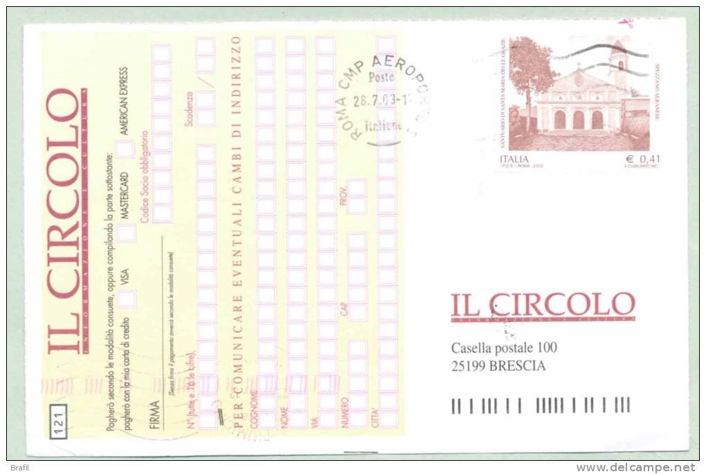 2003 Italia , Cartolina Per Richiesta Libri Affrancata Con Valore Anno 2002 - 2001-10: Storia Postale