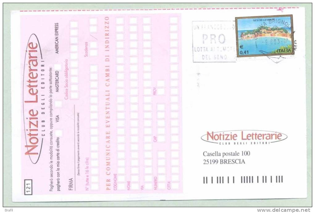 2003 Italia , Cartolina Per Richiesta Libri Affrancata Con Valore Anno 2003 - 2001-10: Poststempel