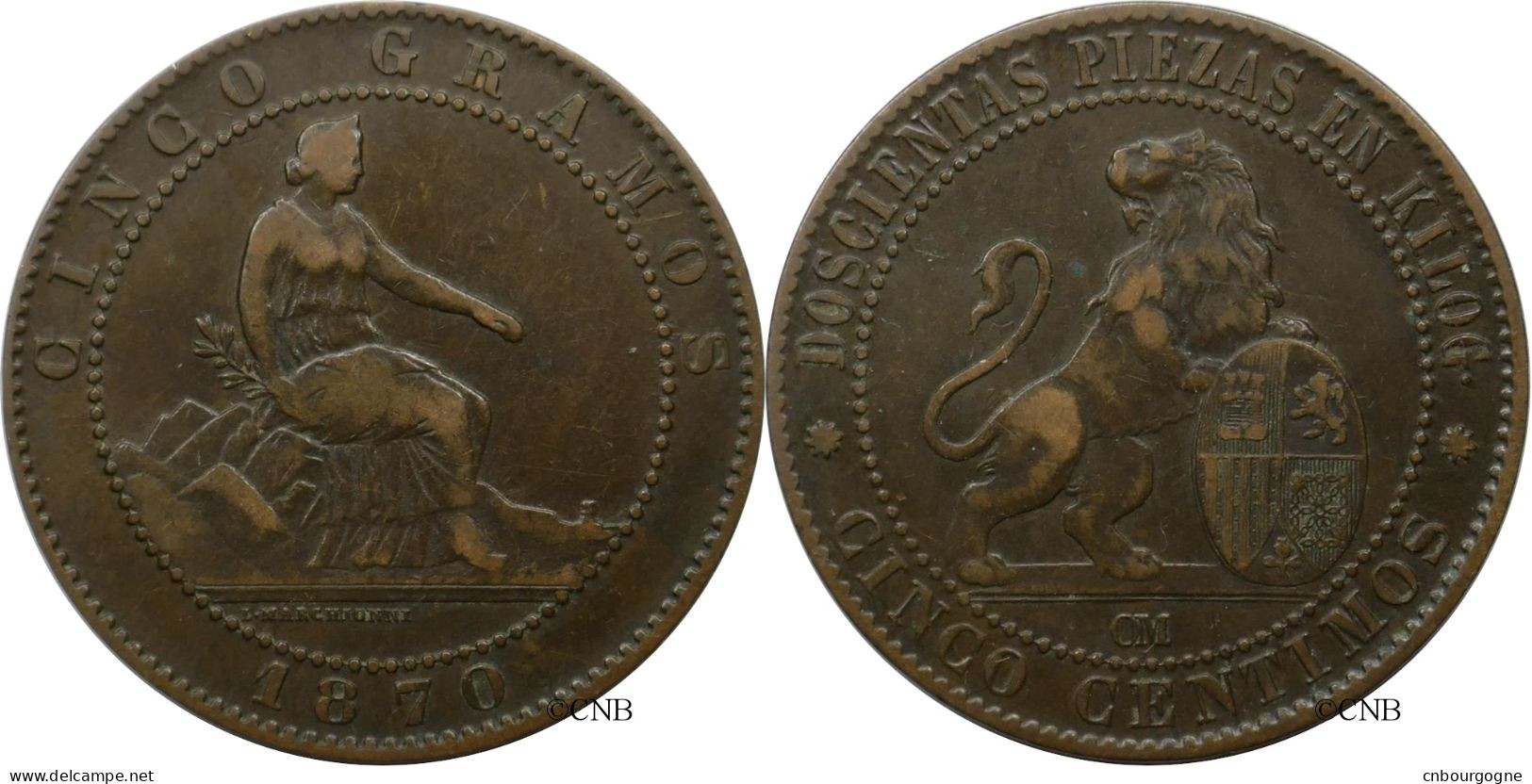 Espagne - Gouvernement Provisoire - 5 Centimos 1870 OM - TTB/XF45 - Mon5664 - Premières Frappes