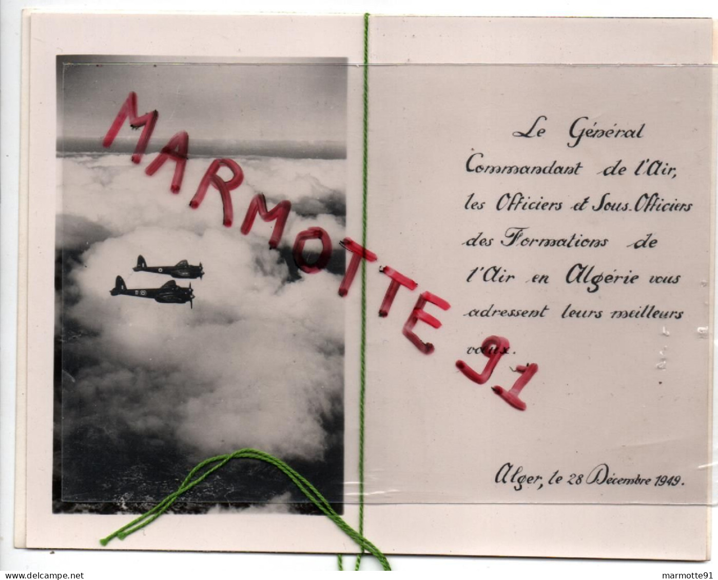 CARTE DE VOEUX  ARMEE DE LAIR AVIATION ALGERIE NOEL 1949 - Aviación