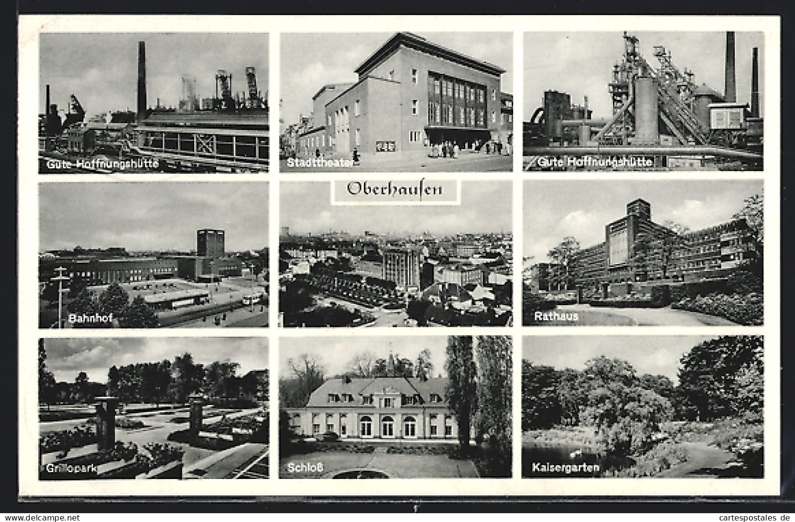AK Oberhausen / Rhld., Panorama, Stadttheater, Gute Hoffungshütte & Bahnhof  - Théâtre