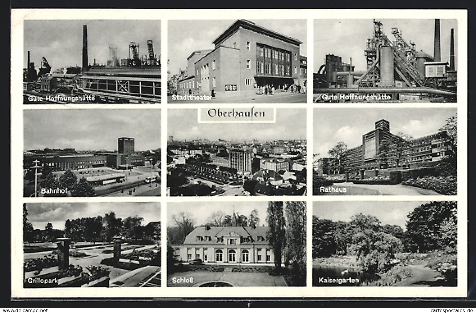 AK Oberhausen / Rhld., Panorama, Stadttheater, Gute Hoffungshütte & Bahnhof  - Teatro