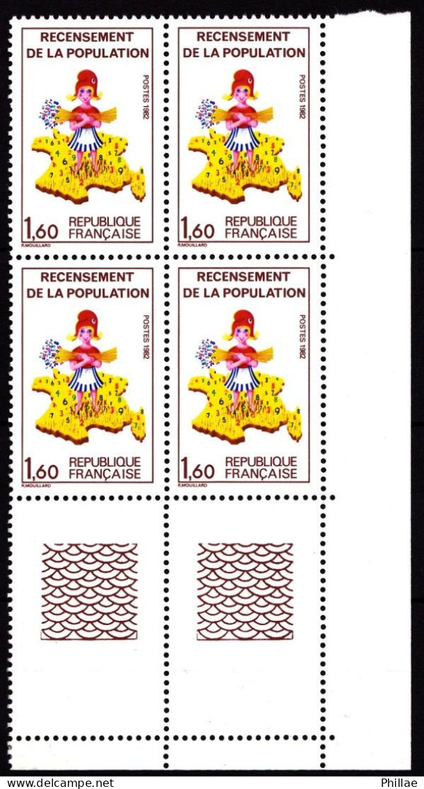2202a - Recensement - Variété "sans Le 7 Sur La Corse" Dans Bloc De 4 CDF - Neuf N** - TB - Unused Stamps