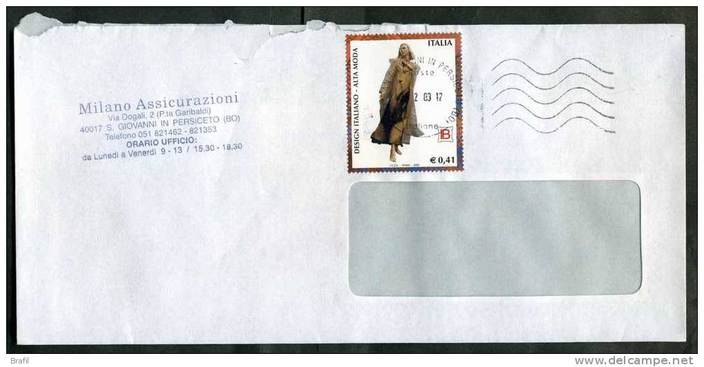 2003, Italia, Busta Affrancata Con Valore Isolato Da Foglietto " Designe Italiano - Laura Biagiotti " - 2001-10: Poststempel