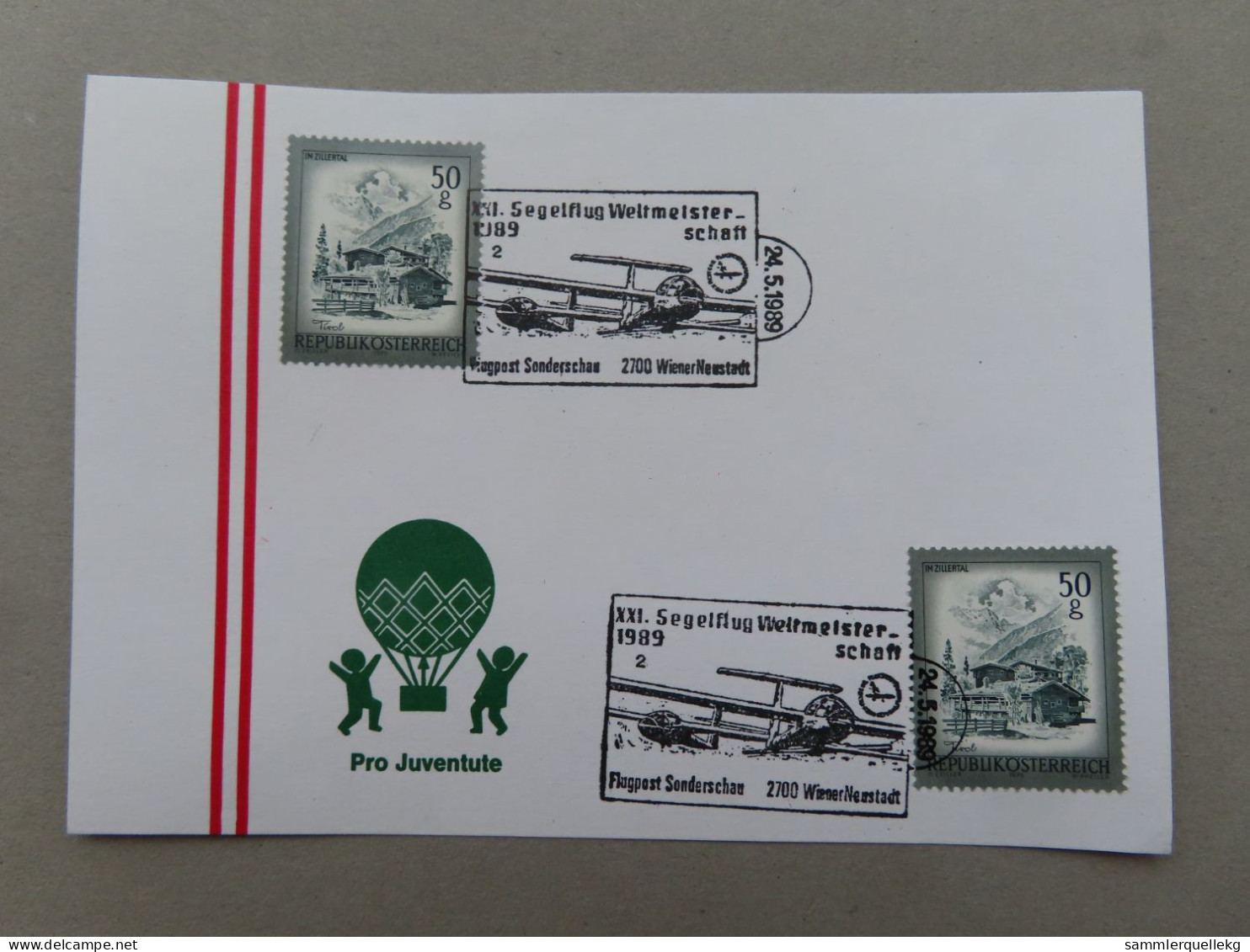 Österreich Pro Juventute - Mit Sonderstempel 24. 5. 1989 Wiener Neustadt, XXI. Segelflug Weltmeisterschaft 1989(Nr.1048) - Other & Unclassified