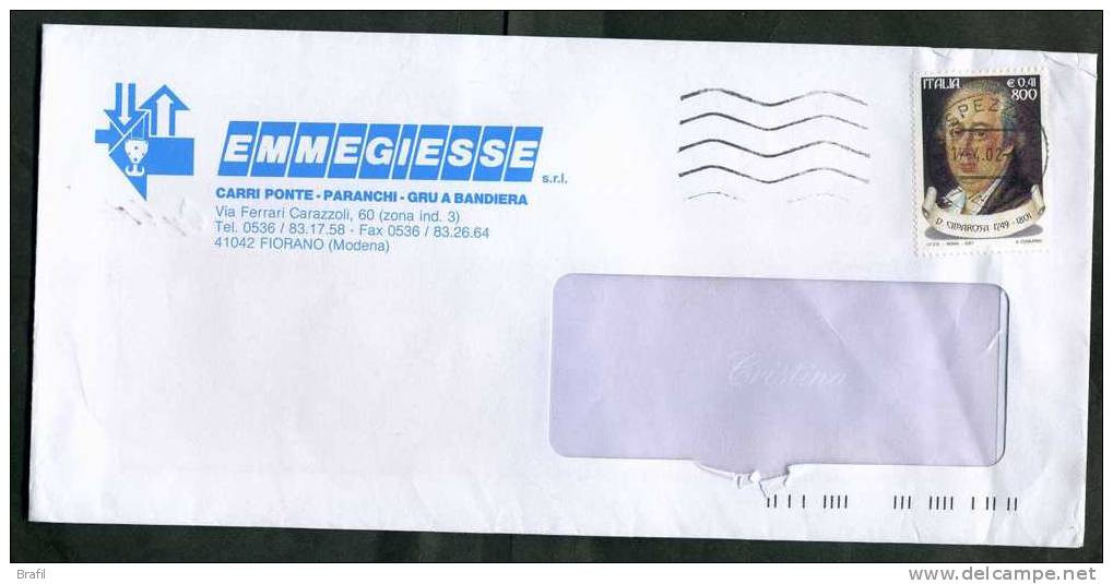 2002, Italia, Busta Affrancata Con Valore Isolato Da Foglietto " Melodramma - Cimarosa " - 2001-10: Poststempel
