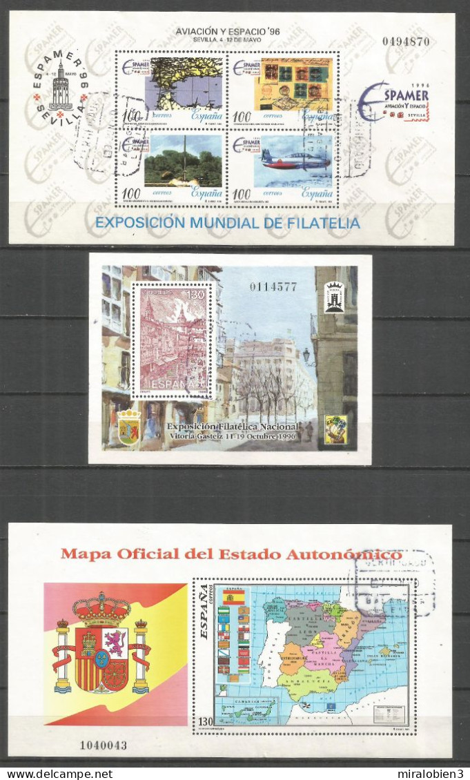 ESPAÑA AÑO 1996 COMPLETO USADO CON HOJAS BLOQUE (faltan 3463/3464) - Annate Complete