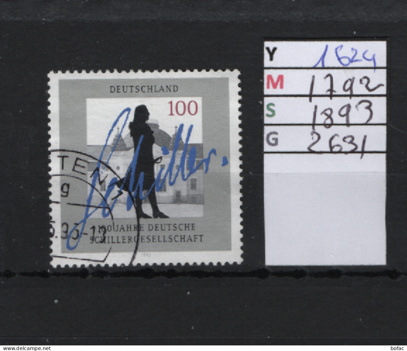 PRIX F. Obl 1624 YT 1792 MIC 1893 SCO 2631 GIB Silhouette Et Signature De Schiller 199575/12 - Usados