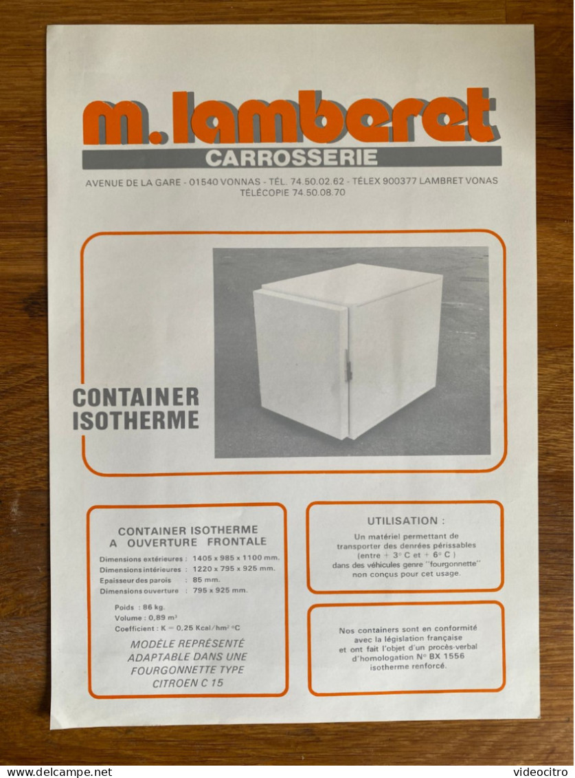 Catalogue - Brochure Citroën C15 - Container Isotherme Lamberet - Advertising