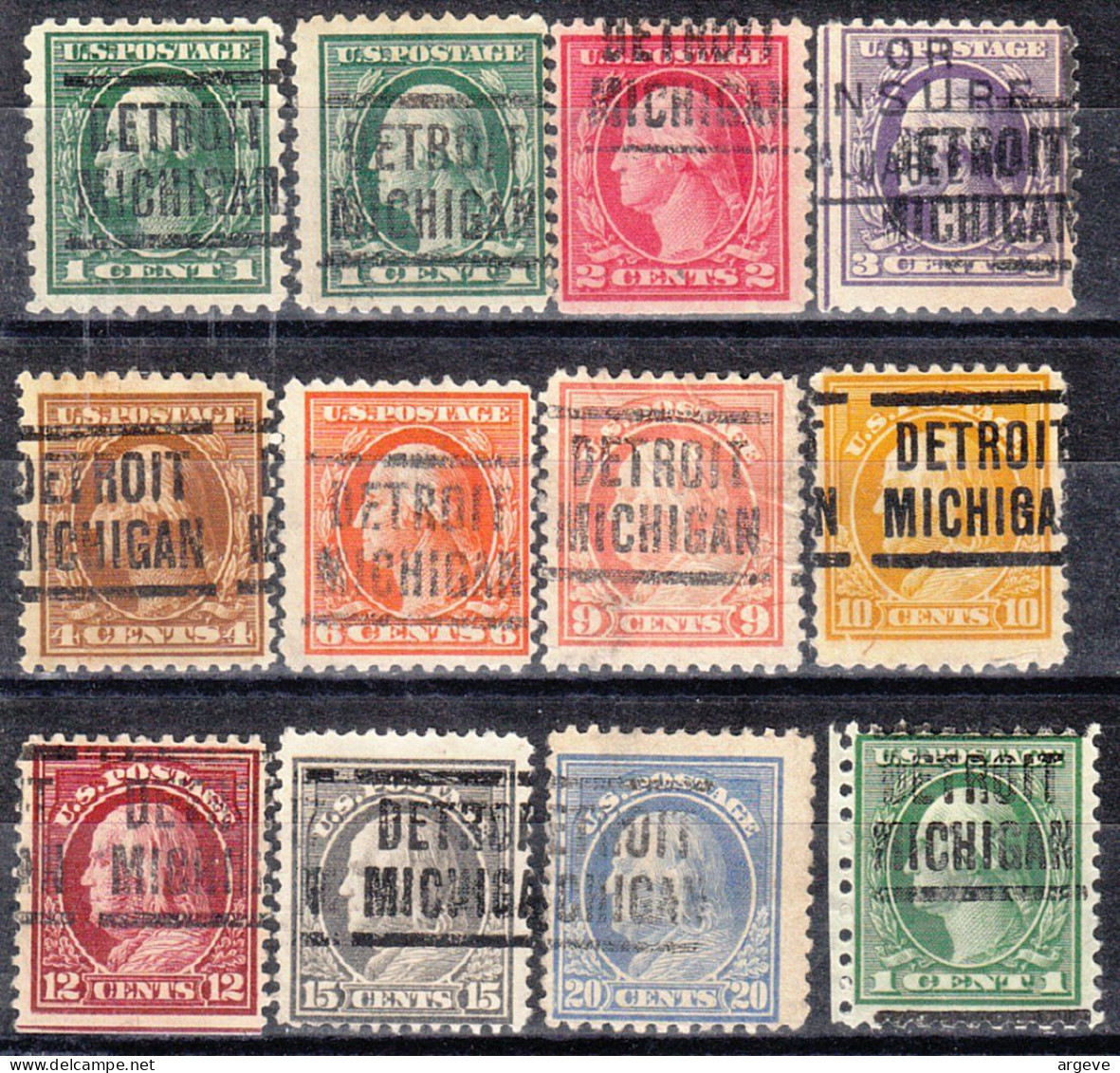 USA Precancel Vorausentwertungen Preo Locals Michigan, Detroit 204, 12 Diff. Perf. 1 X 10x10, 10 X 11x11, 1 X Rotary - Precancels