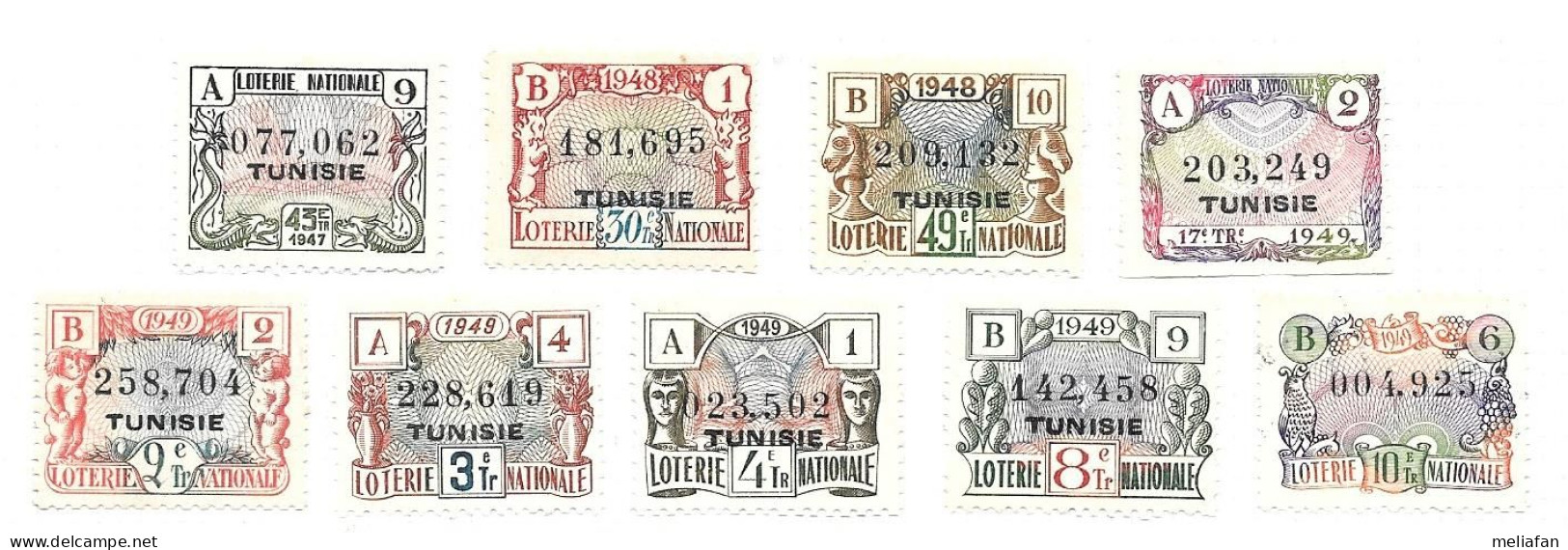 KB1614 - VIGNETTES LOTERIE NATIONALE - TUNISIE 1949 - Sonstige & Ohne Zuordnung