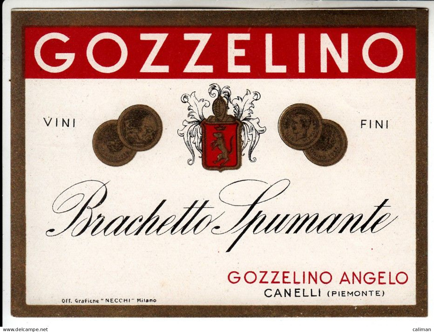 ETICHETTA LABEL VINO BRACHETTO SPUMANTE GOZZELINO CANELLI - Autres & Non Classés