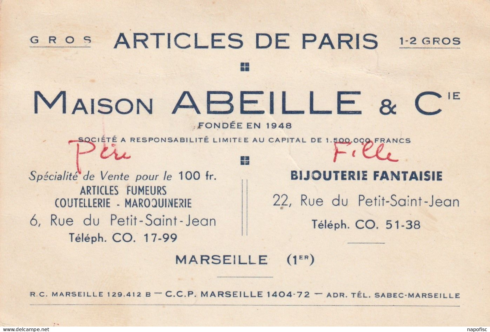13-Maison Abeille & Cie..Articles De Paris, Bijouterie.6 & 22 Rue Du Petit-Saint-Jean ..Marseille...(Bouches-du-Rhône).. - Food