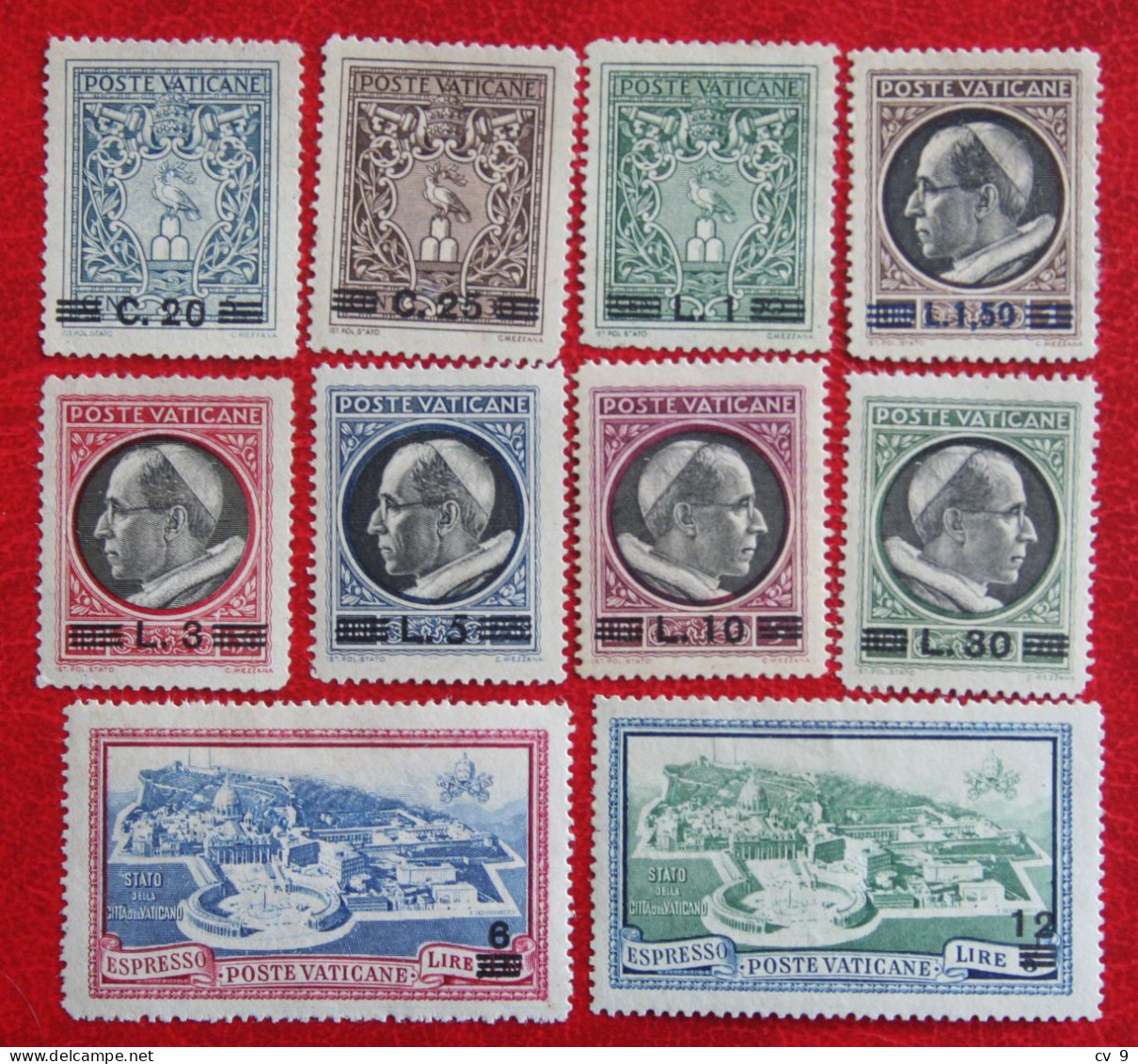 Paus Pius XII Pope OVERPRINT 1945 Mi 116-123 124-125 Yv 120-127 + Expresse Ongebruikt / MH * VATICANO VATICAN VATICAAN - Ongebruikt