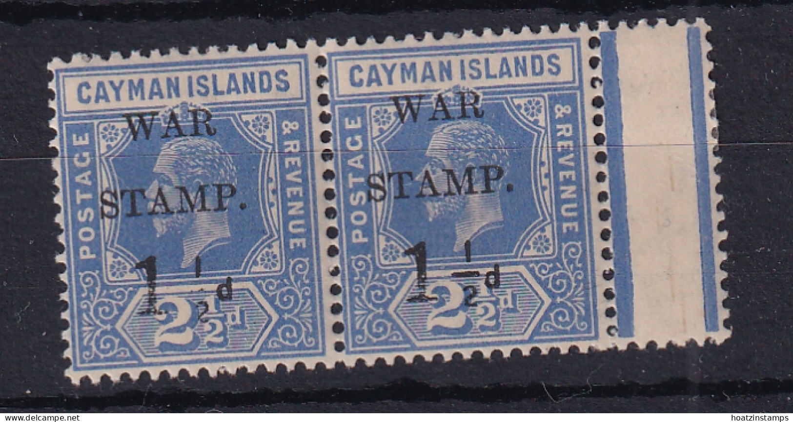 Cayman Islands: 1917   KGV 'War Stamp' OVPT  SG54a   1½d On 2½d  [No Fraction Bar]  MNH Pair - Cayman Islands