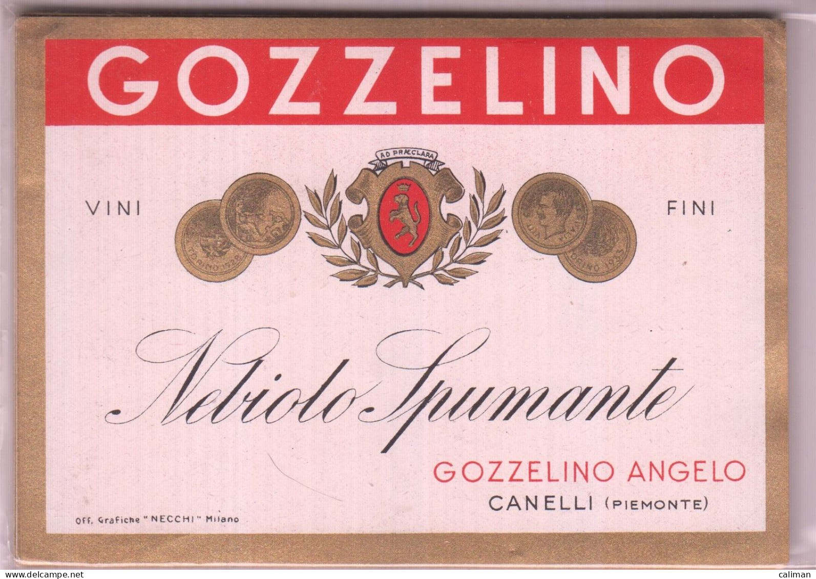 ETICHETTA LABEL VINO NEBIOLO SPUMANTE GOZZELINO CANELLI - Autres & Non Classés