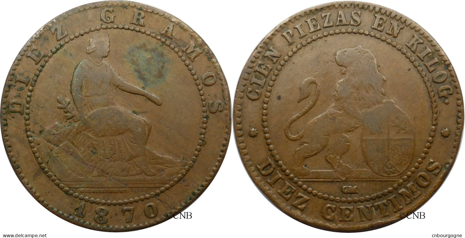 Espagne - Gouvernement Provisoire - 10 Centimos 1870 OM Faux D'époque - TB+/VF35 - Mon5349 - Eerste Muntslagen