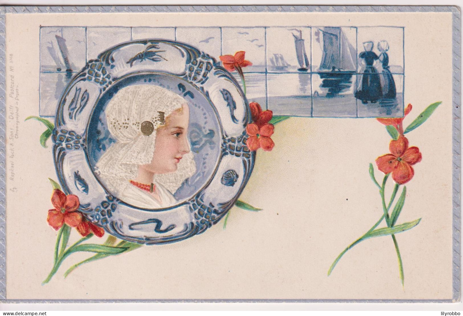 NETHERLANDS - Embossed Card Of Fishing Boats & Young Girl. Undivided - Southport SQ PM 1902 - Fishing