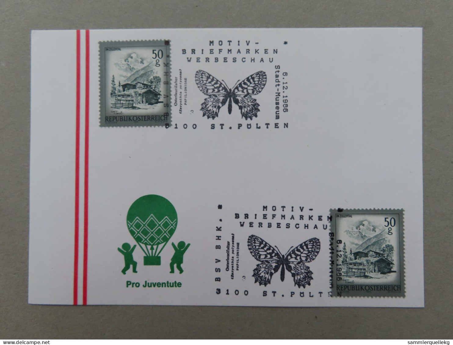 Österreich Pro Juventute - Mit Sonderstempel 6. 12. 1986 St. Pölten, Motiv - Briefmarken Werbeschau (Nr.1053) - Other & Unclassified