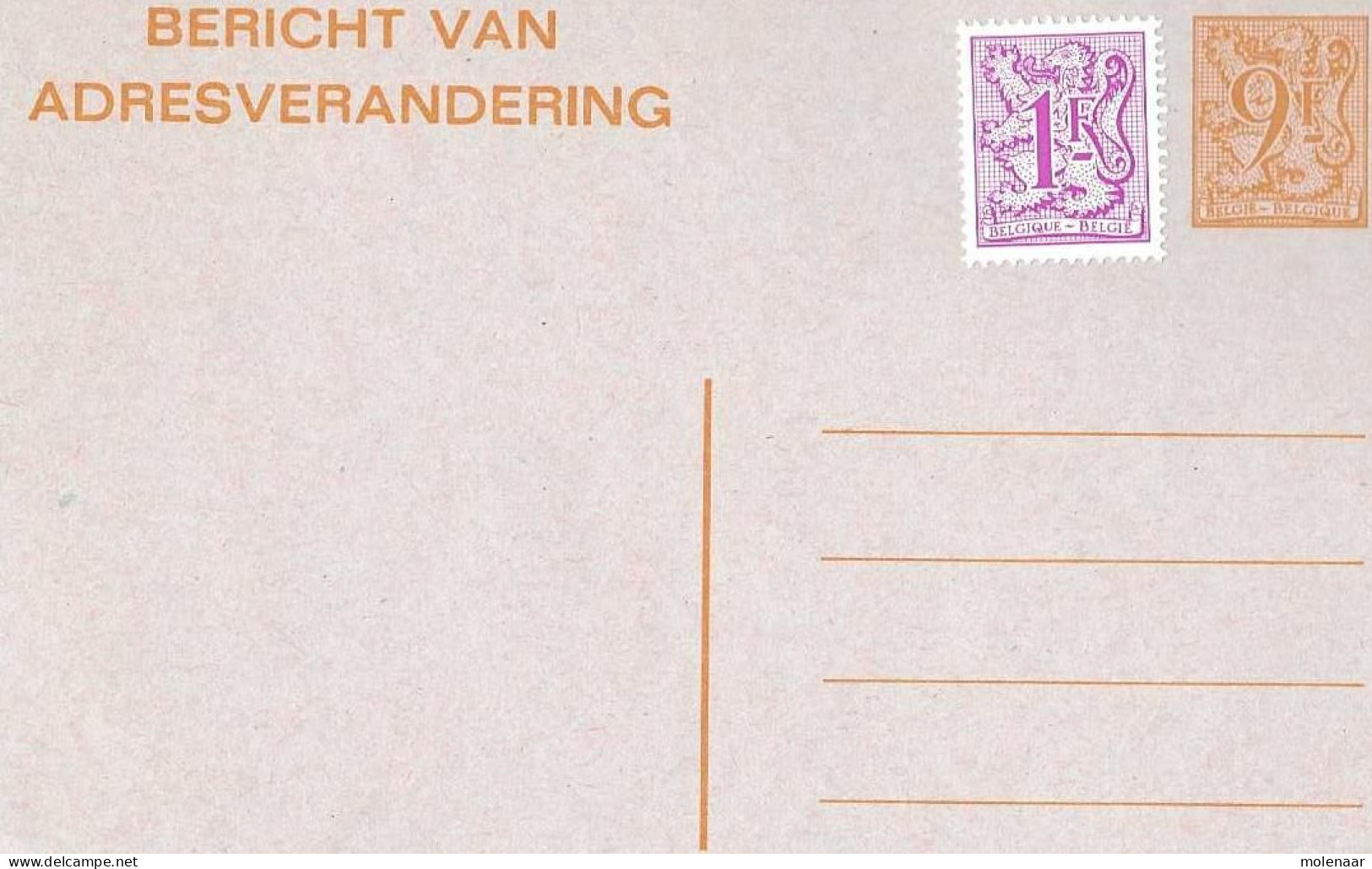 Postzegels > Europa > België > Postwaardestukken > Adreswijziging Met Bijfrankering (17019) - Avis Changement Adresse