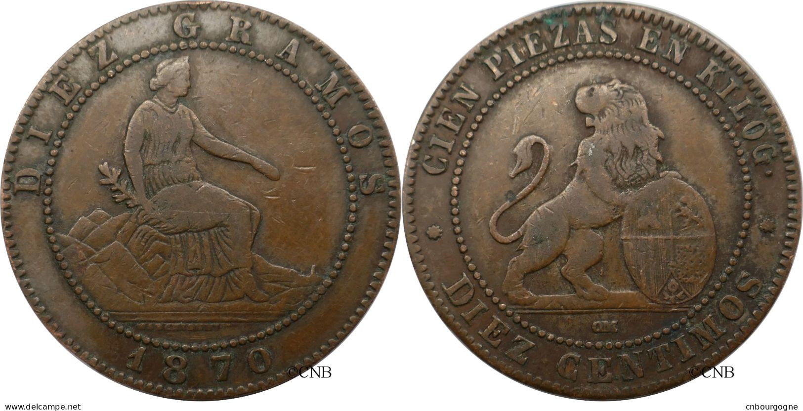 Espagne - Gouvernement Provisoire - 10 Centimos 1870 OM Faux D'époque - TTB/XF40 - Mon6500 - First Minting