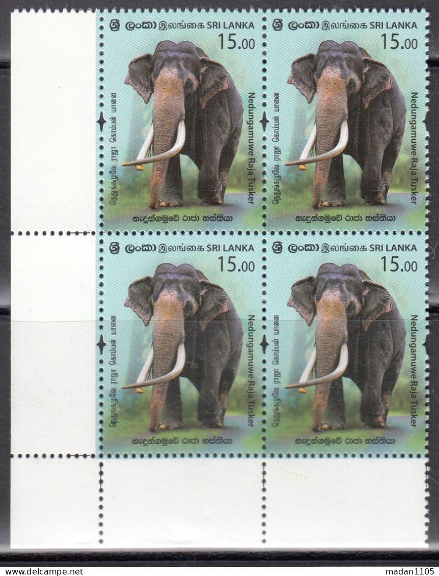 SRI LANKA, 2019, Nedungamuwe Raja Tusker, Elephants, Elephant, Block Of 4,  MNH, (**) - Sri Lanka (Ceylon) (1948-...)