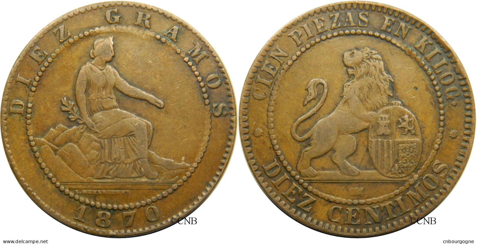 Espagne - Gouvernement Provisoire - 10 Centimos 1870 OM Magnifique Faux D'époque - TTB/XF45 - Mon4473 - First Minting