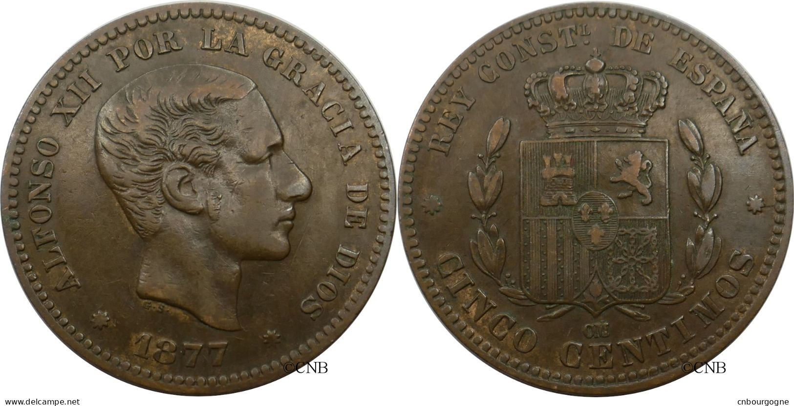 Espagne - Royaume - Alphonse XII - 5 Centimos 1877 OM - TTB/XF45 - Mon5786 - Premières Frappes