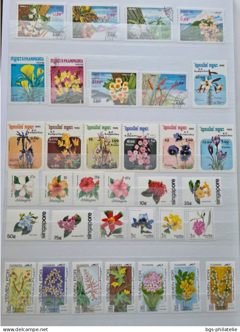 Collection de timbres sur le thème des Fleurs.