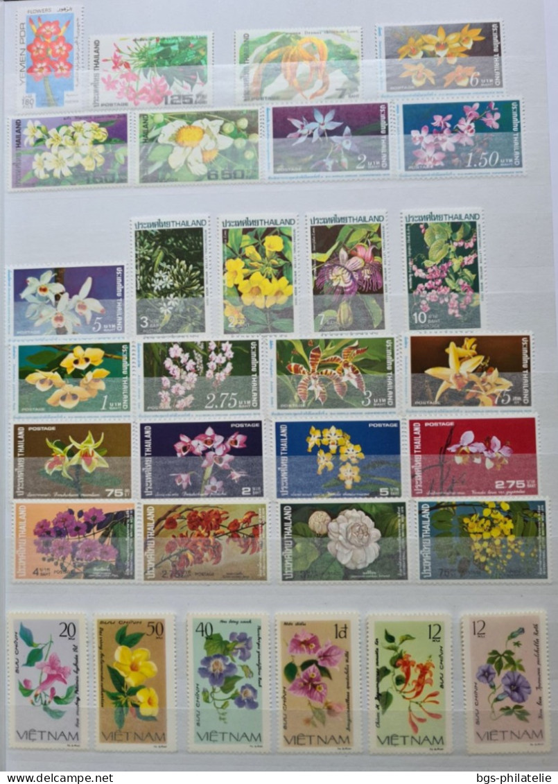 Collection de timbres sur le thème des Fleurs.