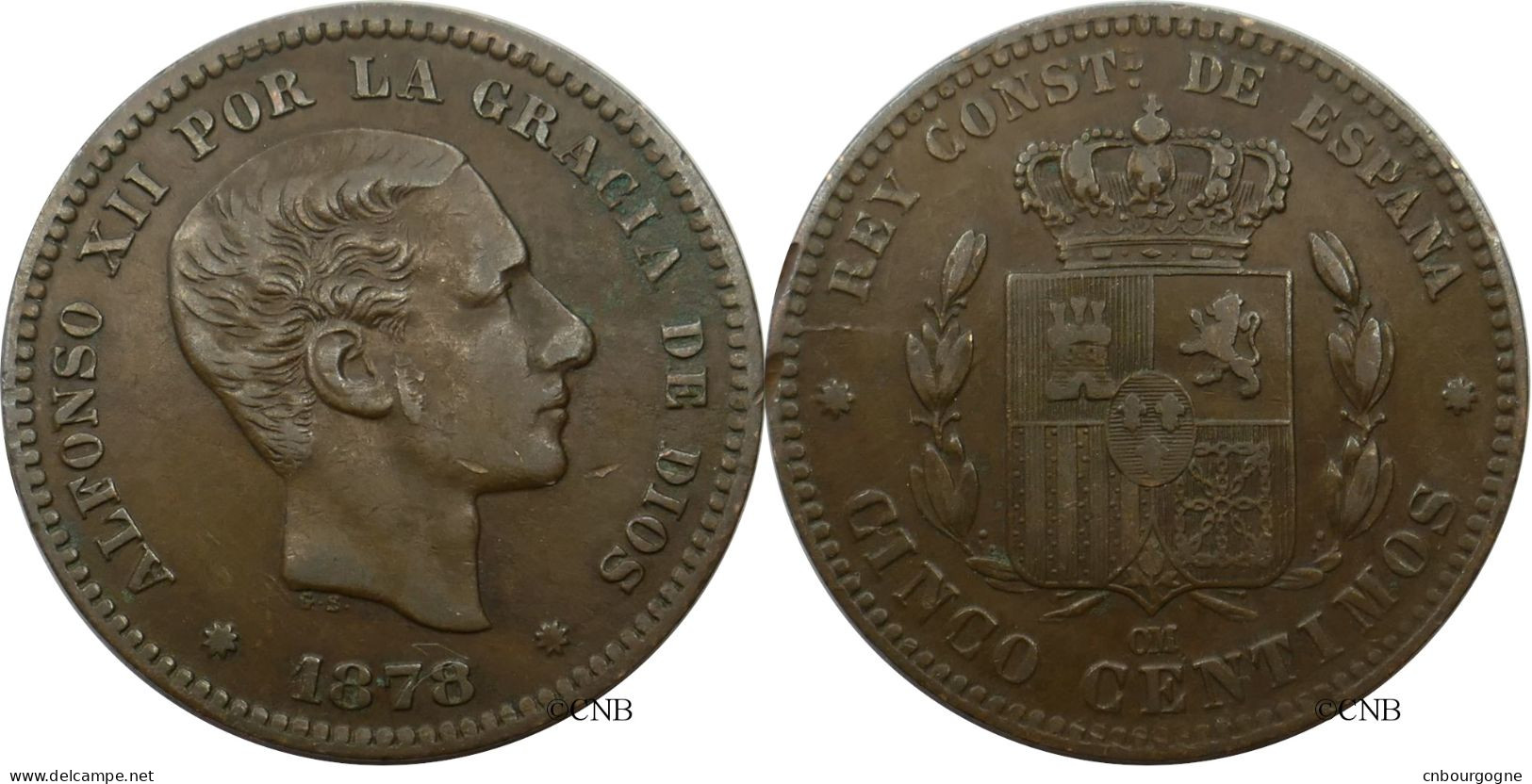 Espagne - Royaume - Alphonse XII - 5 Centimos 1878 OM - TTB/XF45 Chocs Tranche - Mon5787 - Premières Frappes