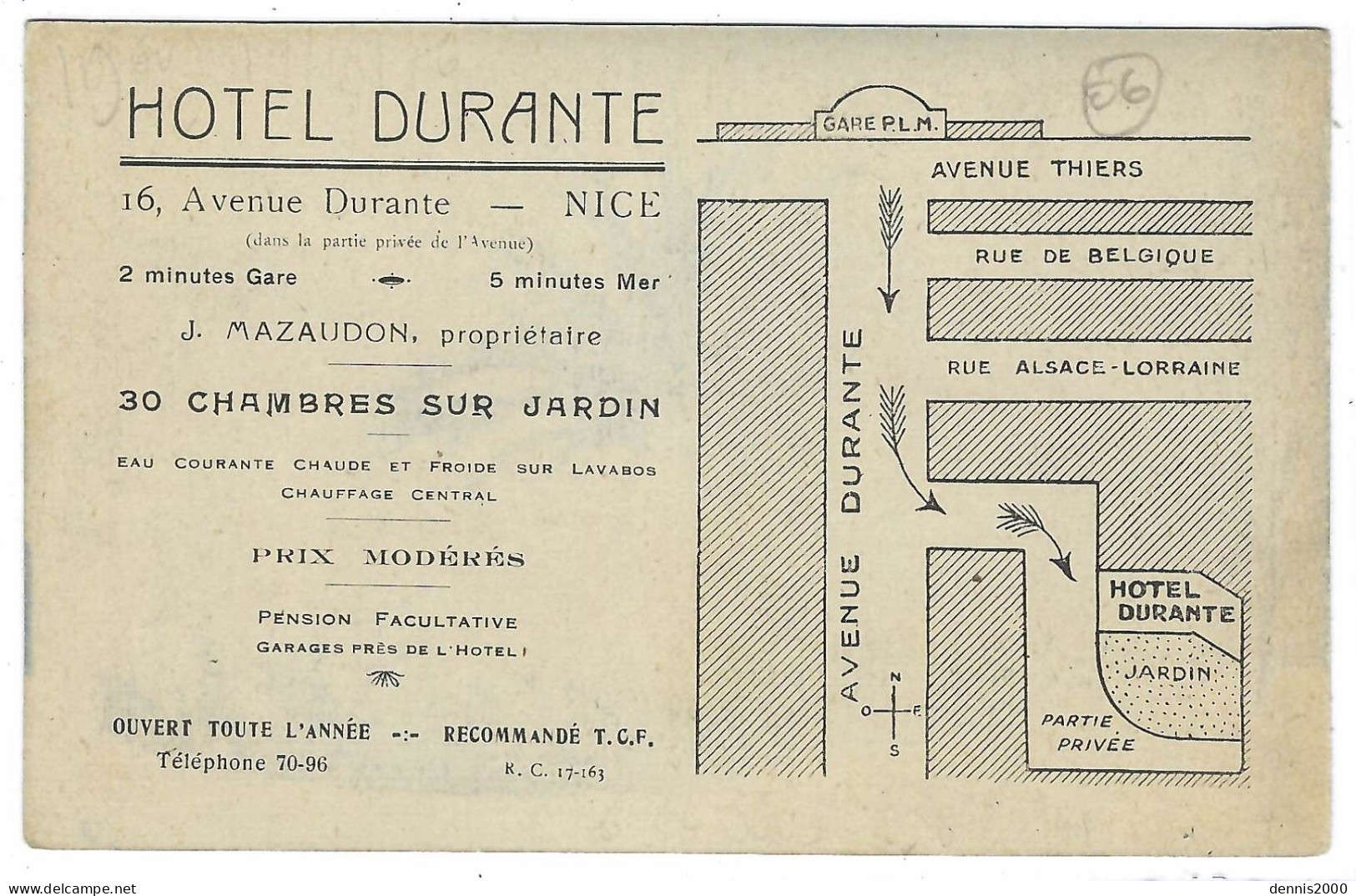 NICE (06) - HOTEL DURANTE , 16 Avenue Durante ,  Nice  - PUB De L'Hôtel Au Dos - Cafés, Hôtels, Restaurants