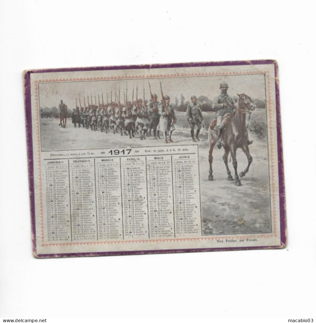 Vieux Papiers - Calendriers Petit Format  De 1917 ( Recto: Nos Poilus Au Front - Verso : Dans La Tranchée ) - Petit Format : 1901-20