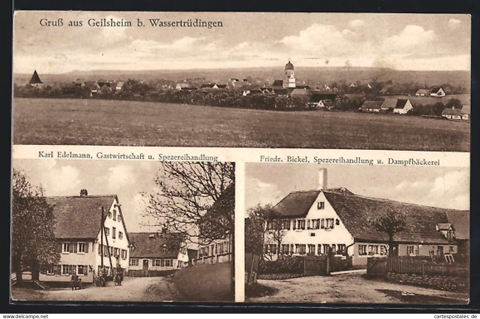 AK Geilsheim B. Wassertrüdingen, Gasthaus U. Spezereihandlung Karl Edelmann, Spezereihandlung U. Bäckerei Friedr. Bi  - Autres & Non Classés