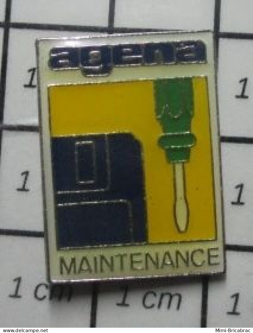 1618c Pin's Pins / Beau Et Rare / THEME : MARQUES / AGENA MAINTENANCE TOURNEVIS DISQUETTE INFORMATIQUE - Merken