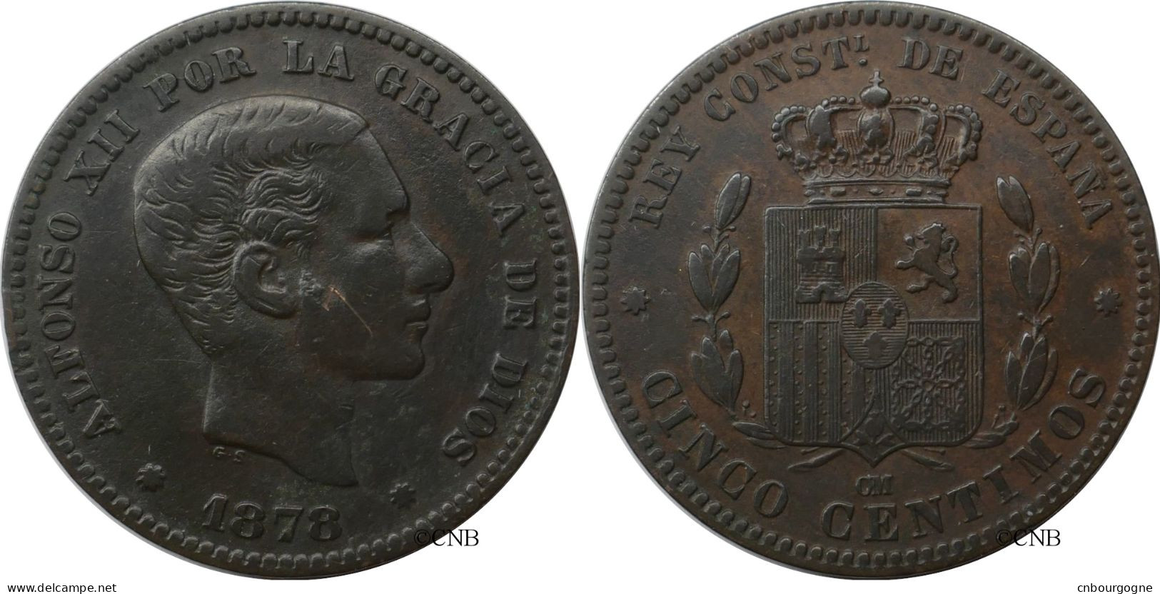 Espagne - Royaume - Alphonse XII - 5 Centimos 1878 OM - TTB/XF40 - Mon6341 - Erstausgaben