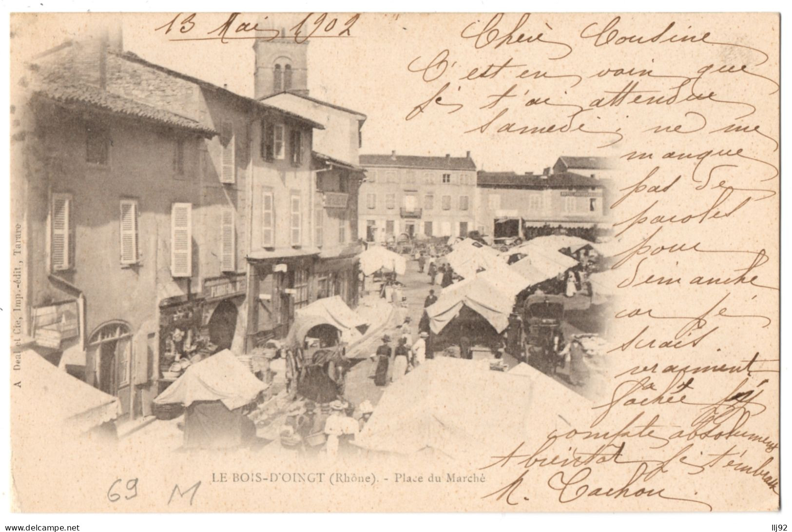 CPA 69 - LE BOIS D'OINGT (Rhone) - Place Du Marché - Dos Simple 1902 - Le Bois D'Oingt
