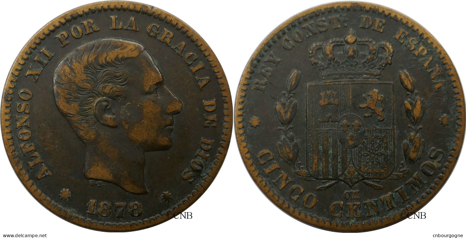 Espagne - Royaume - Alphonse XII - 5 Centimos 1878 OM - TTB/XF45 - Mon5021 - Erstausgaben