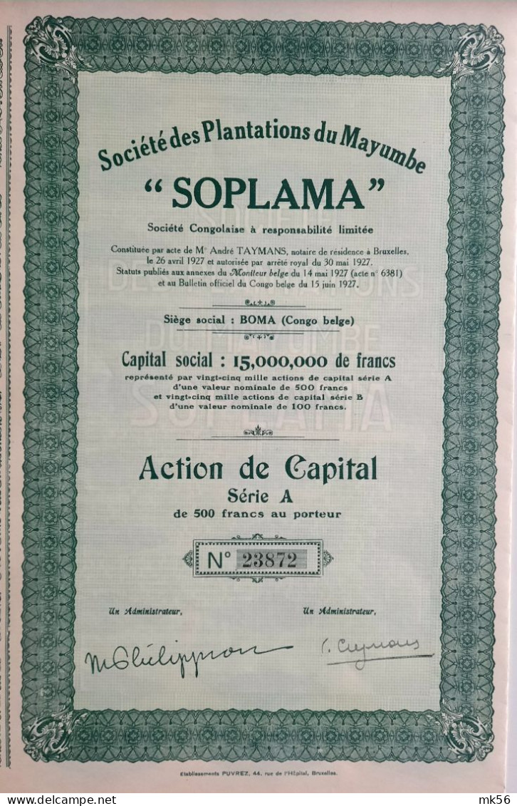 Société Des Plantations De Mayumbé - SOPLAMA - Boma (Congo Belge) - 1927 - Afrique