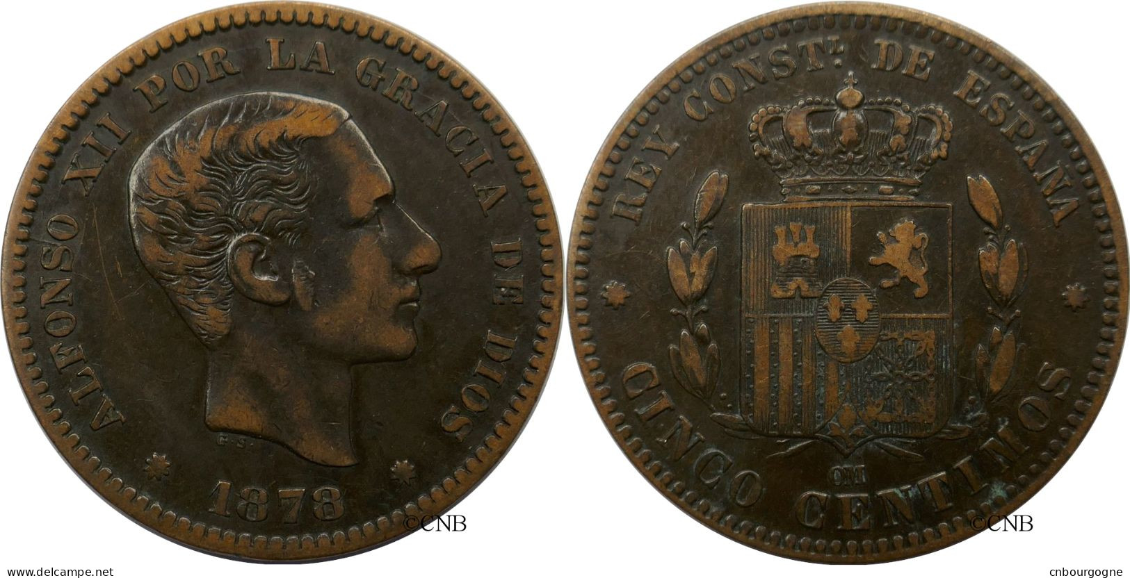 Espagne - Royaume - Alphonse XII - 5 Centimos 1878 OM - TTB/XF45 - Mon5022 - Eerste Muntslagen