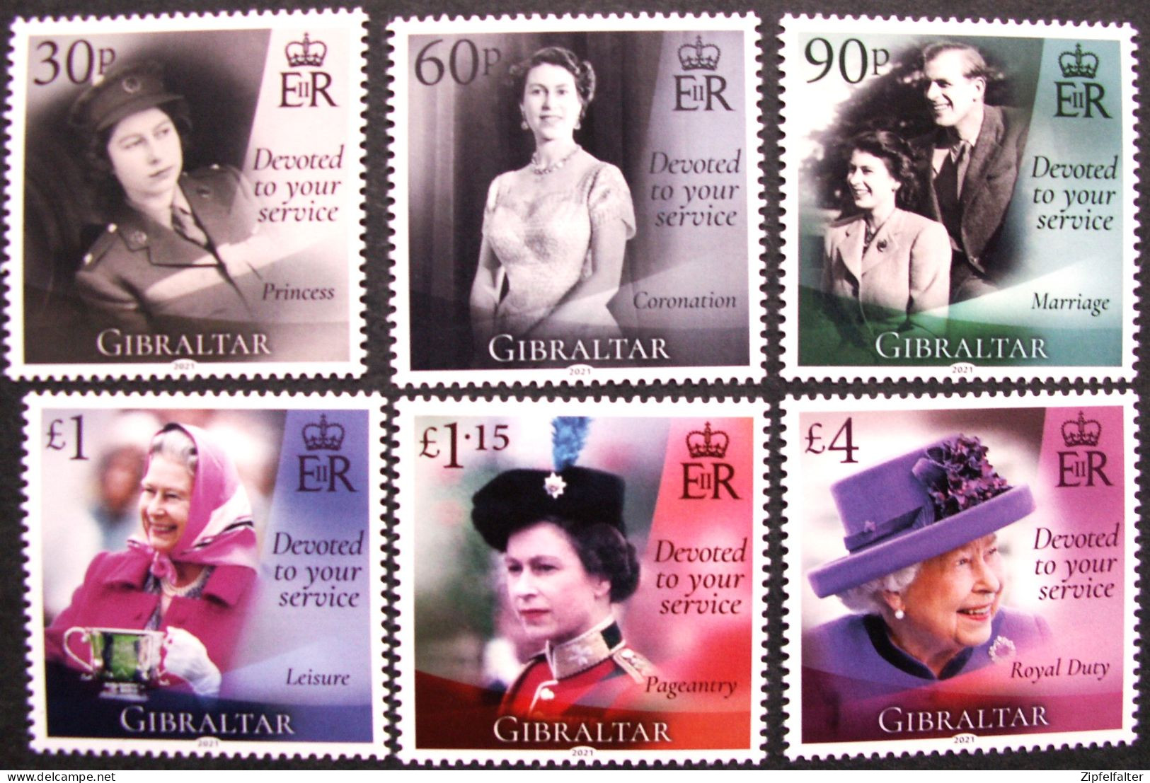 Gibraltar "The Royal Family". Kleine Sammlung Queen Mother-Queen Elisabeth-Prinz Philipp-Kate & William. ** postfrisch.