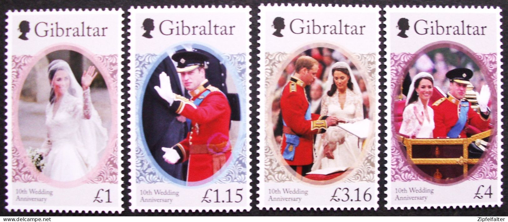 Gibraltar "The Royal Family". Kleine Sammlung Queen Mother-Queen Elisabeth-Prinz Philipp-Kate & William. ** postfrisch.