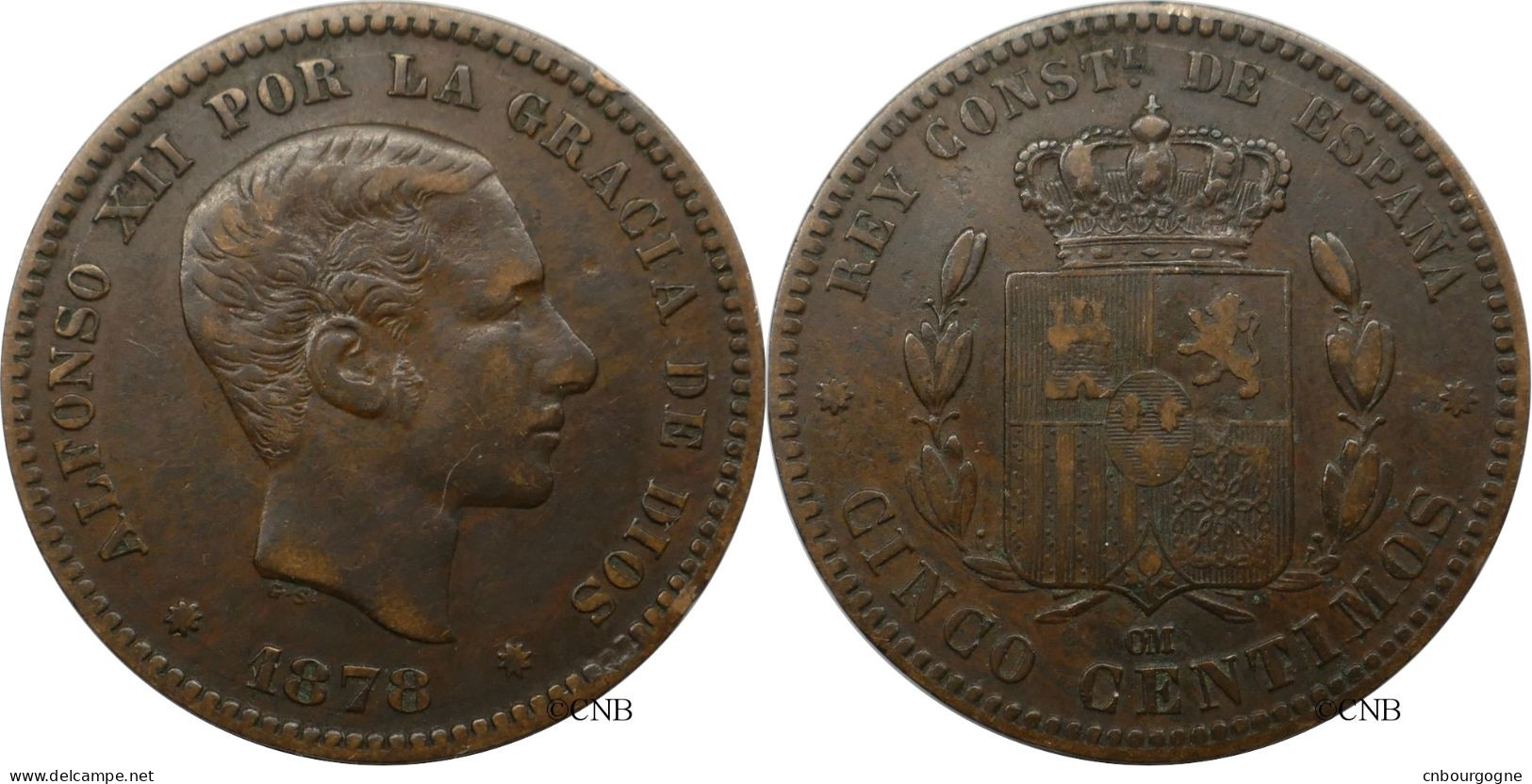Espagne - Royaume - Alphonse XII - 5 Centimos 1878 OM - TTB/XF45 - Mon6501 - First Minting