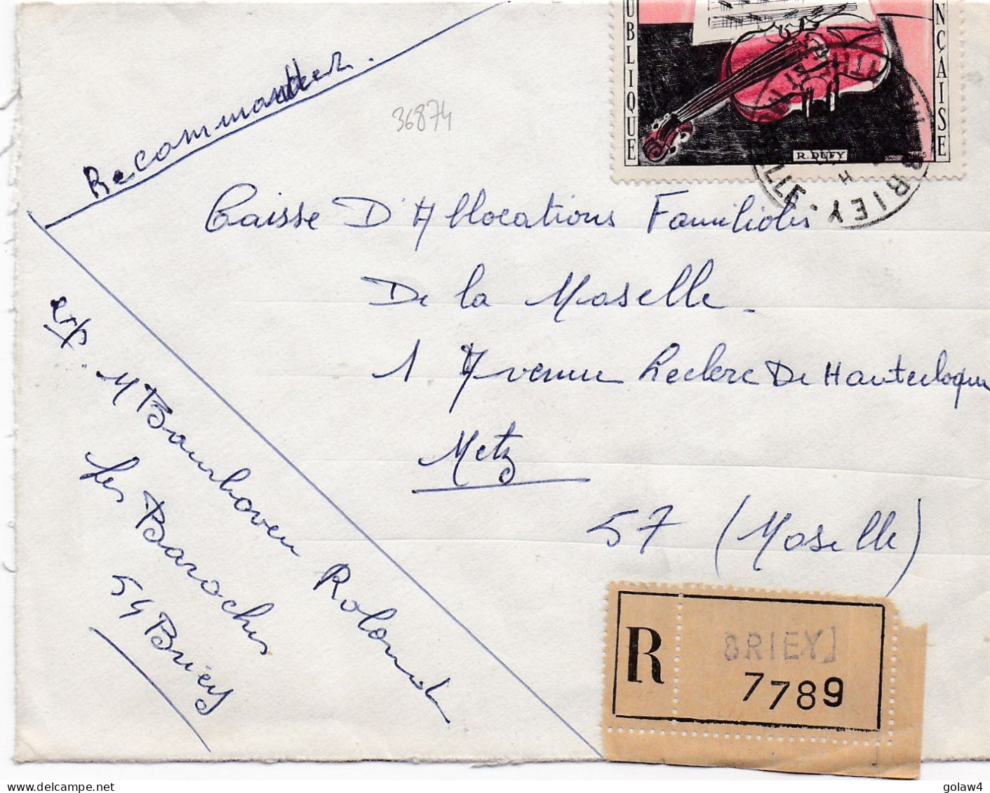 36874# LETTRE FRANCHISE POSTALE RECOMMANDE Obl BRIEY MEURTHE ET MOSELLE 1967 METZ MOSELLE - 1961-....