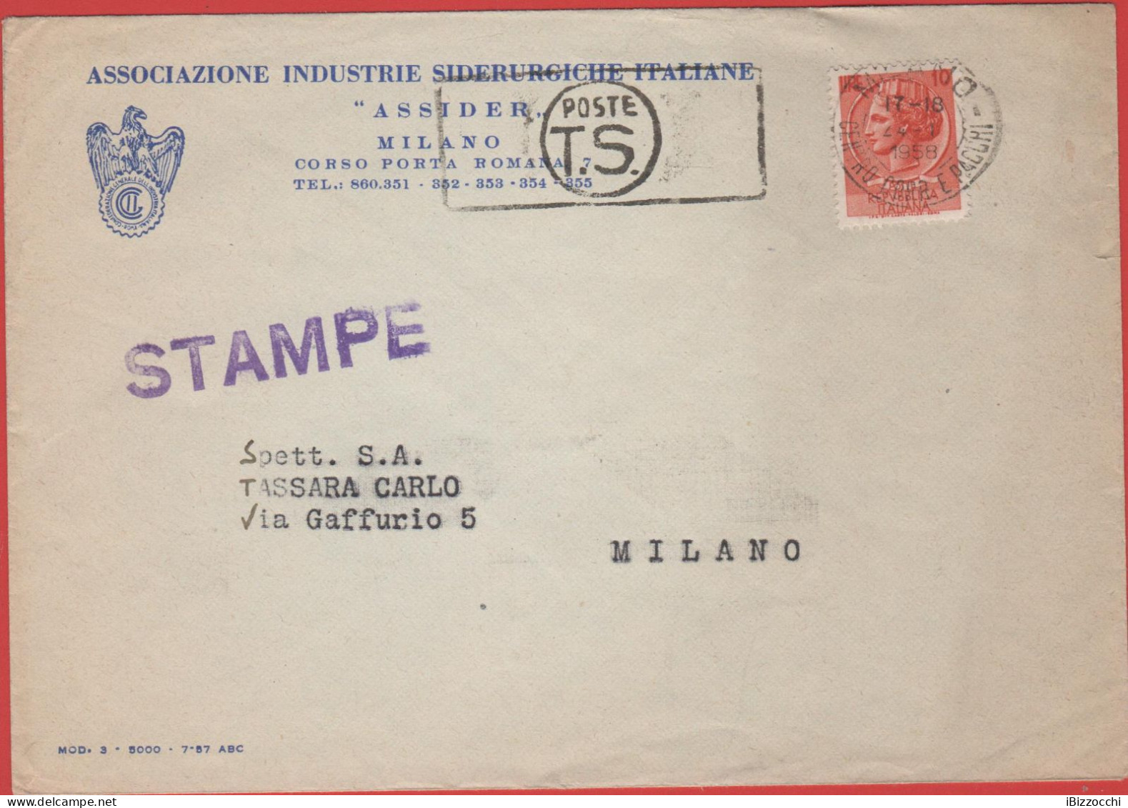 ITALIA - Storia Postale Repubblica - 1958 - 10 Antica Moneta Siracusana (isolato) - STAMPE - Viaggiata Da Milano Per Mil - 1946-60: Marcophilia