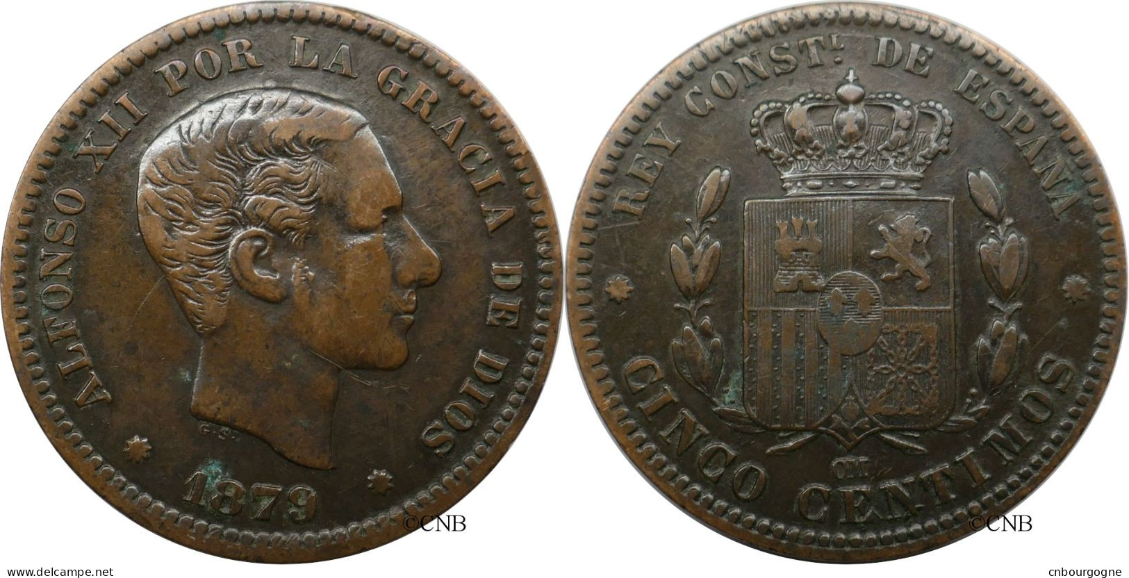 Espagne - Royaume - Alphonse XII - 5 Centimos 1879 OM - TTB/XF40 - Mon6502 - Erstausgaben